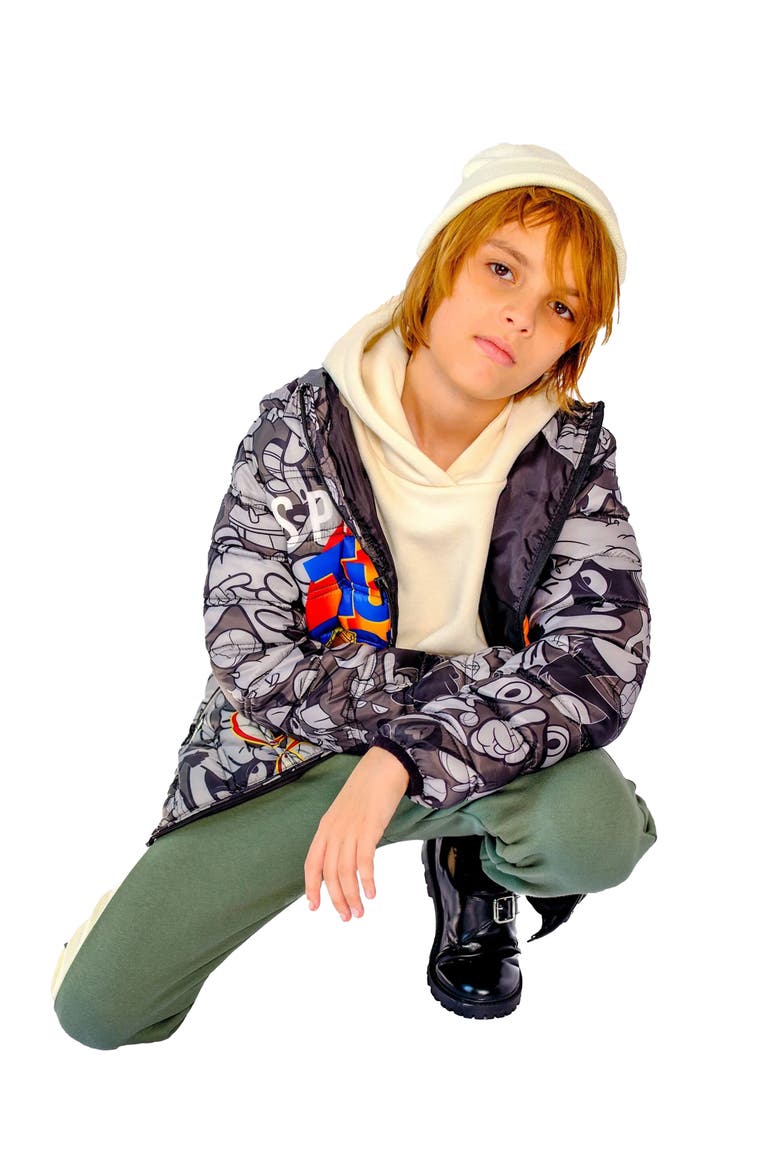 Boy's Packable Tune Squad Midweight Jacket, Alternate, color, Black