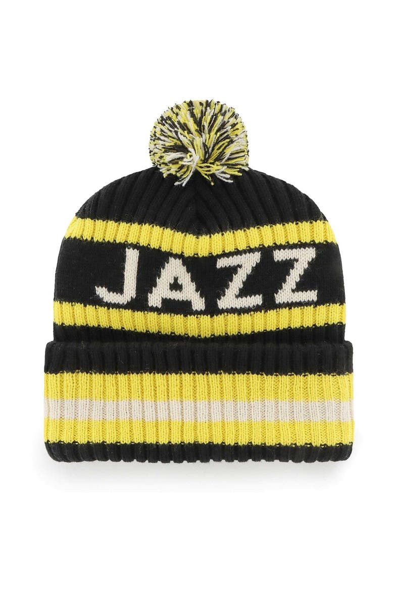 Men's '47  Black Utah Jazz Bering Cuffed Knit Hat with Pom, Alternate, color, Black