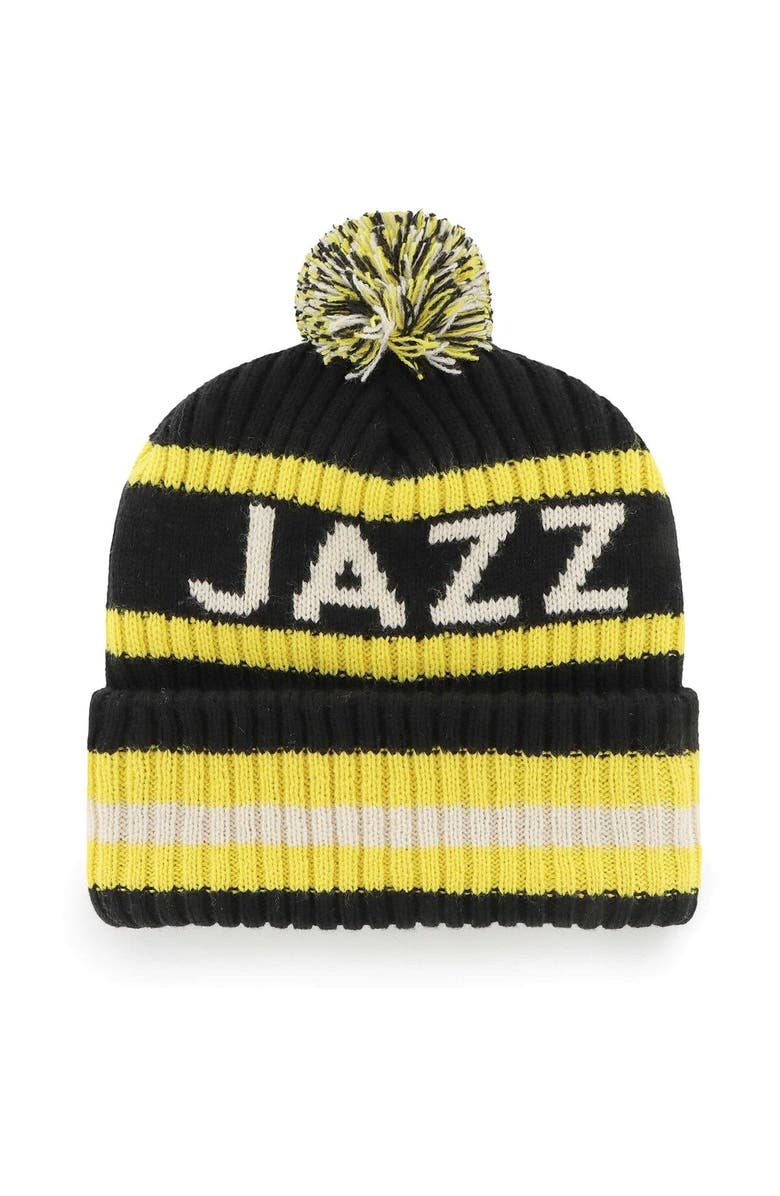 '47 Men's '47  Black Utah Jazz Bering Cuffed Knit Hat with Pom, Alternate, color, 