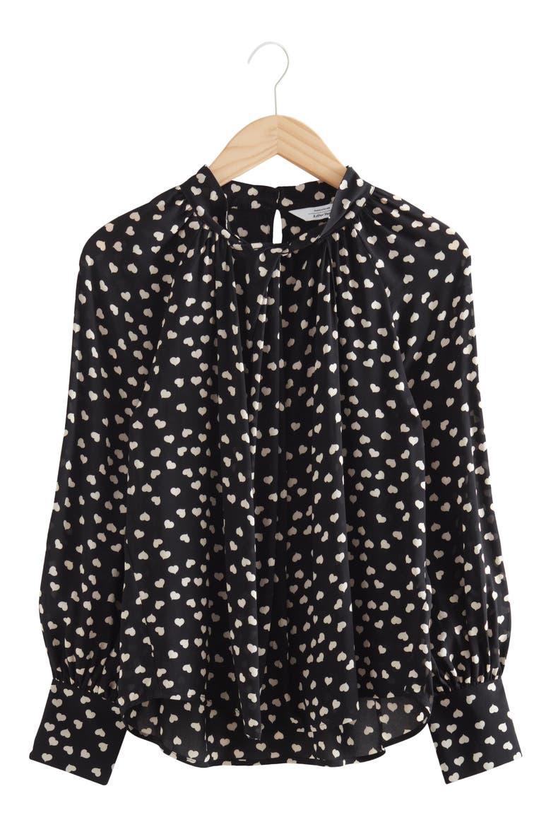 Print Blouse, Alternate, color, BLACK TINY HEART AOP