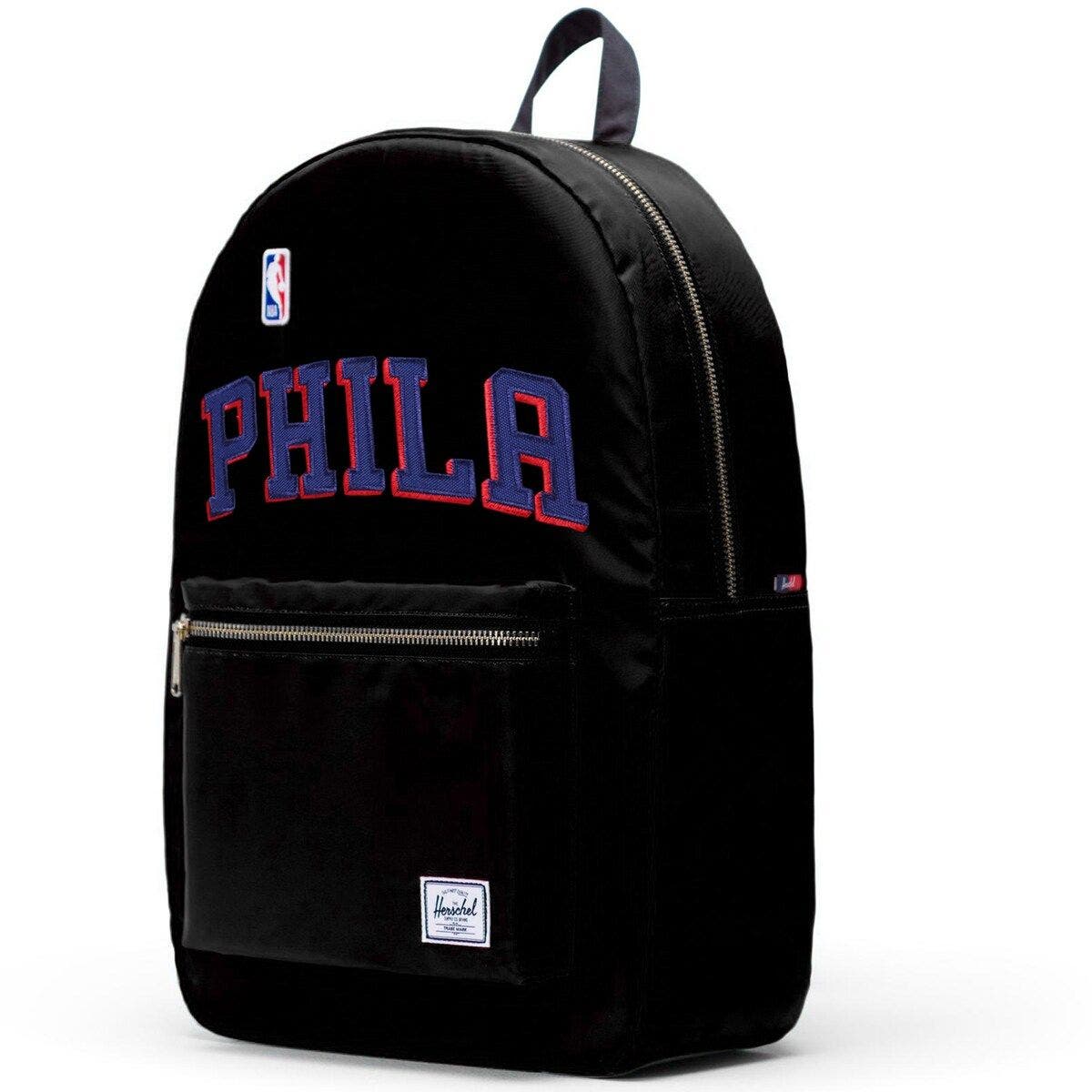 Herschel Supply Co. Black Philadelphia 76ers Satin Settlement Backpack, Main, color, 