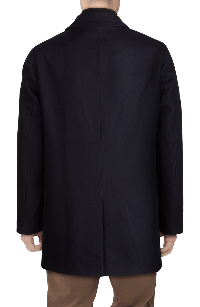 Cole Haan Wool Blend Topcoat with Inset Knit Bib, Alternate, color, Navy