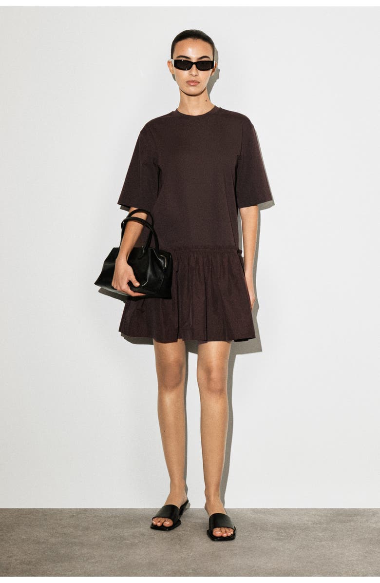 COS Panelled Dropped-waist Mini Dress, Main, color, Dark Brown