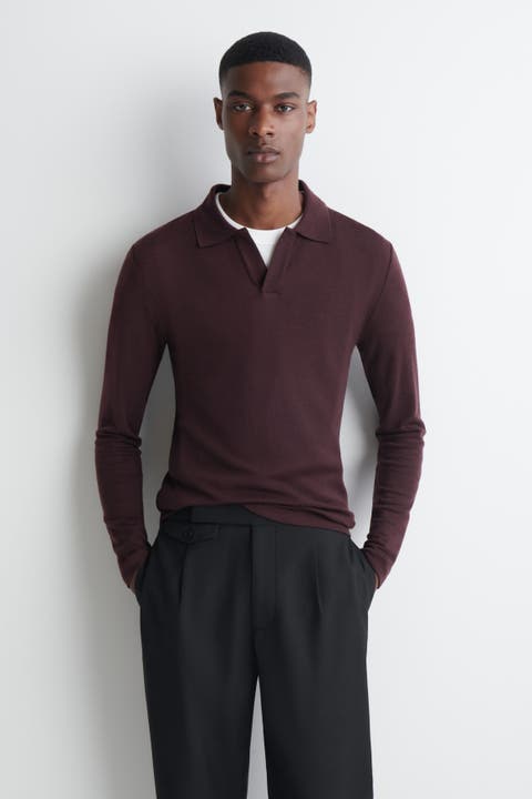Slim Wool-Jersey Open-Collar Polo Shirt