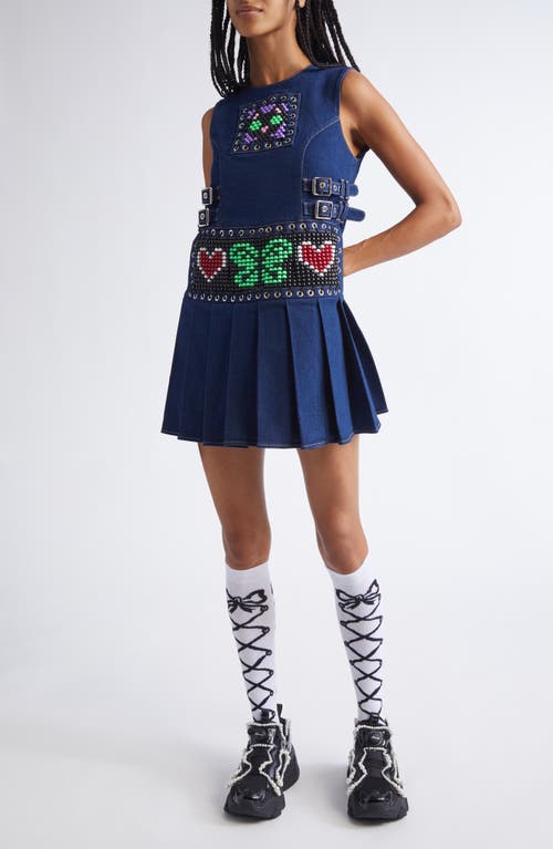 Chopova Lowena Patty Pleated Denim Dress in Blue And Multi  product