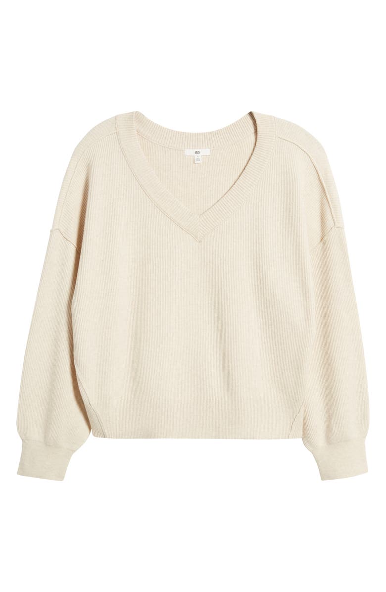 BP. Seamed Oversize V-Neck Rib Sweater, Alternate, color, Beige Oatmeal Light Heather