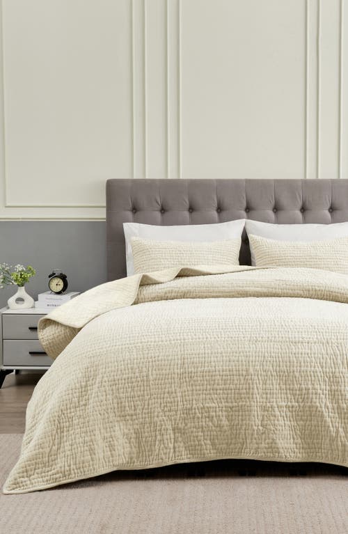 Melange Home Tamara Velour Quilt 3-piece Set In Ivory
