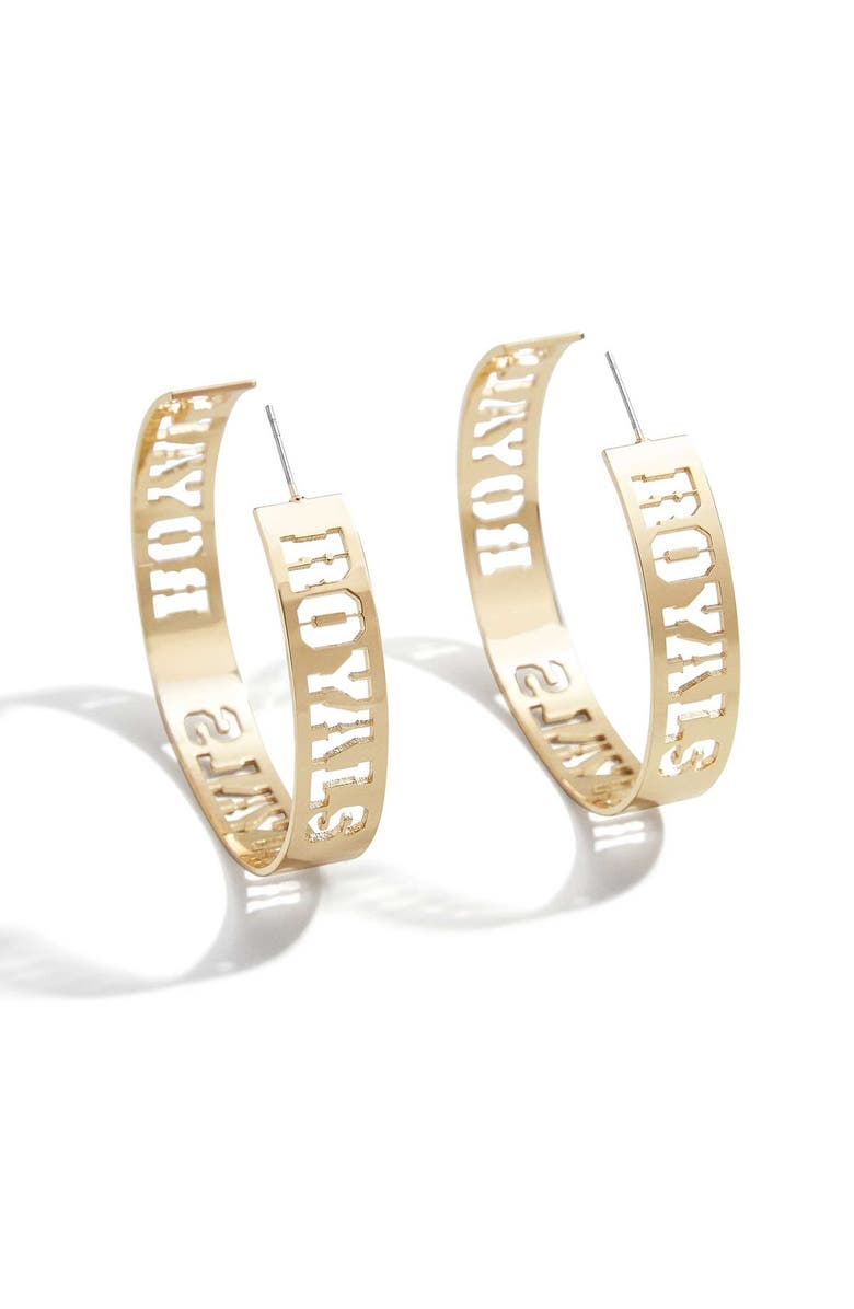 WEAR by Erin Andrews x Baublebar Kansas City Royals Large Cutout Hoop Earrings, Main, color, Gold