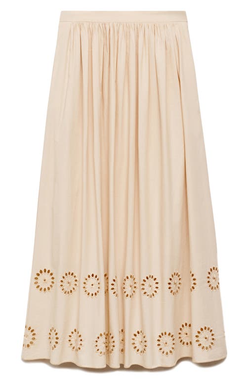 Mango Eyelet Embroidered Cotton Midi Skirt In Neutral