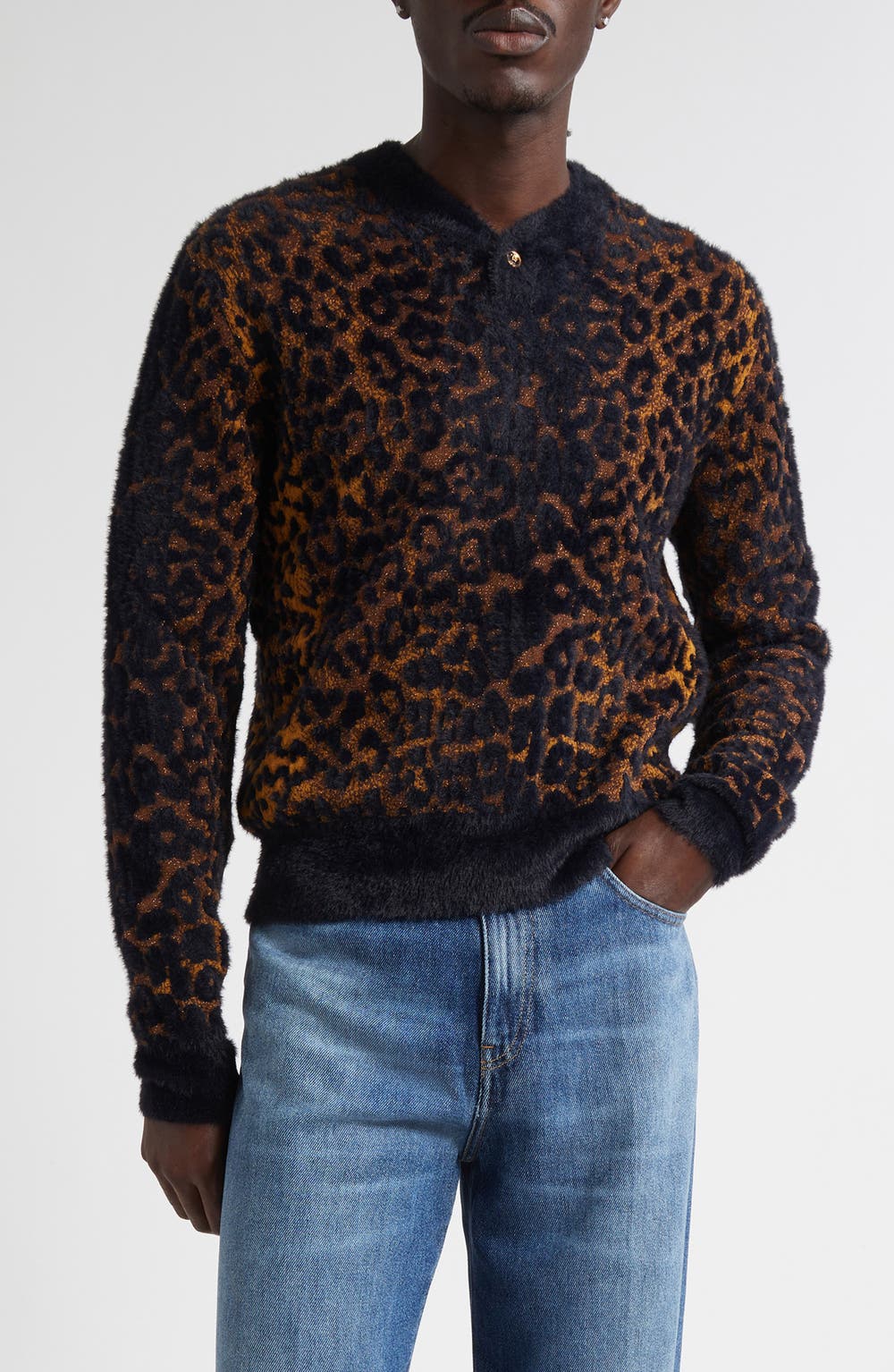Leopard Jacquard Cardigan, color, GOLDEN BROWN/ BLACK