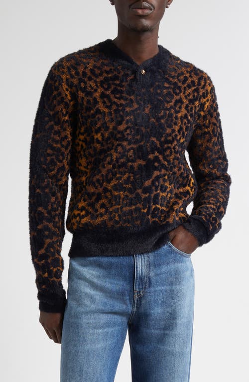 Versace Leopard Jacquard Chenille Knit Sweater In Animal Print