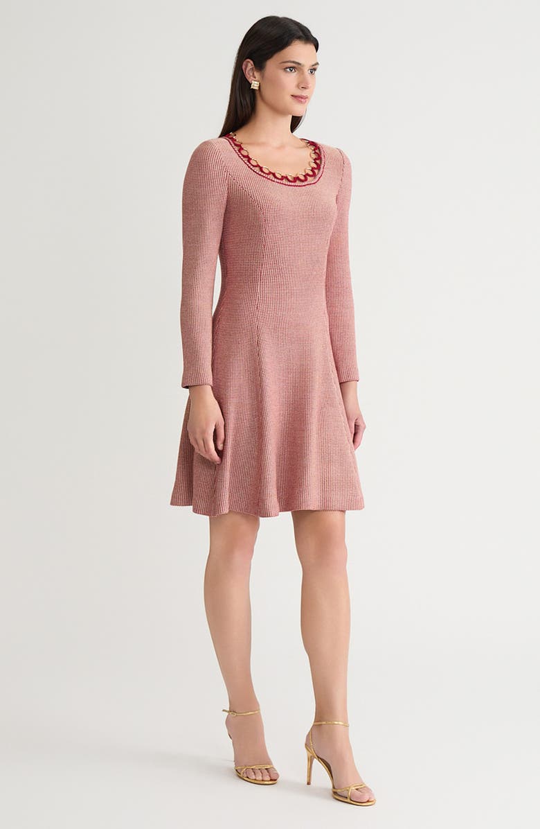 Misook A-Line Lurex Crochet Ring Trim Knit Dress, Alternate, color, Scarlet Red/Gold