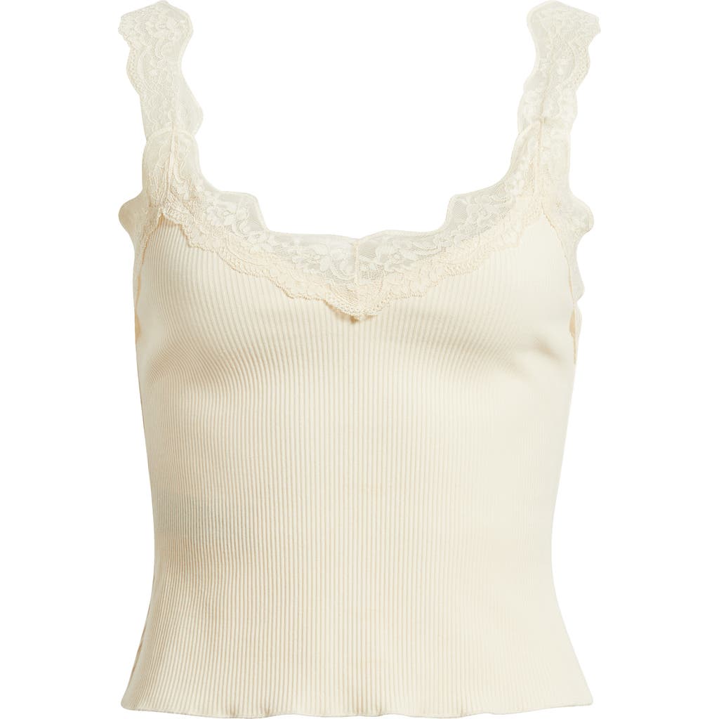 Mango Raven Lace Trim Rib Tank In White