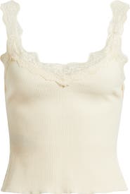 MANGO Raven Lace Trim Rib Tank