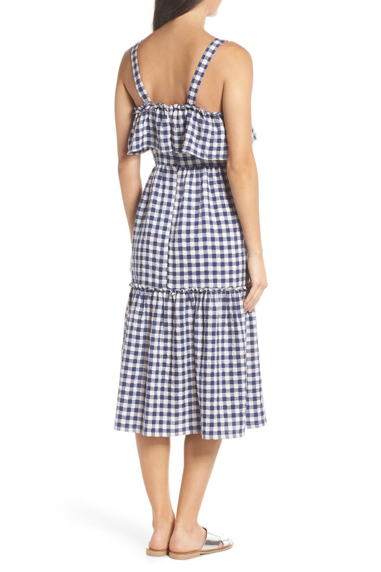 Tiered Gingham Midi Dress, Alternate, color, NAVY