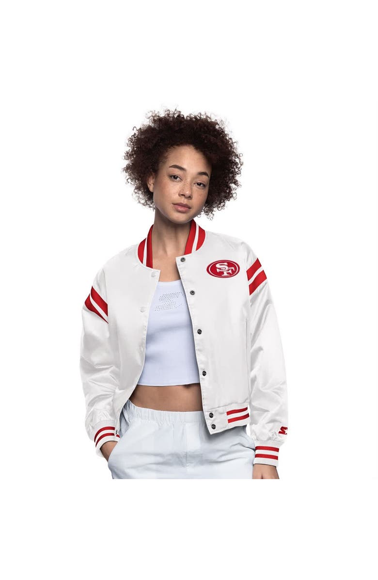 STARTER Women's Starter Cream San Francisco 49ers Full Count Full-Snap Satin Jacket, Main, color,