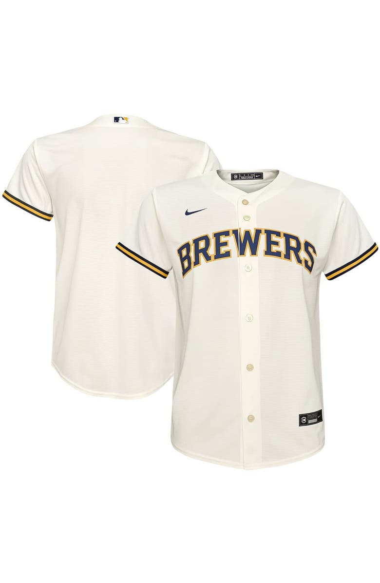 Nike Youth Nike Cream Milwaukee Brewers Home Replica Team Jersey, Main, color,