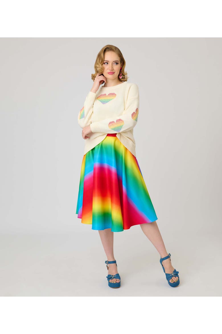 Long Sleeve Sweater, Alternate, color, Beige w/ Rainbow Heart Print