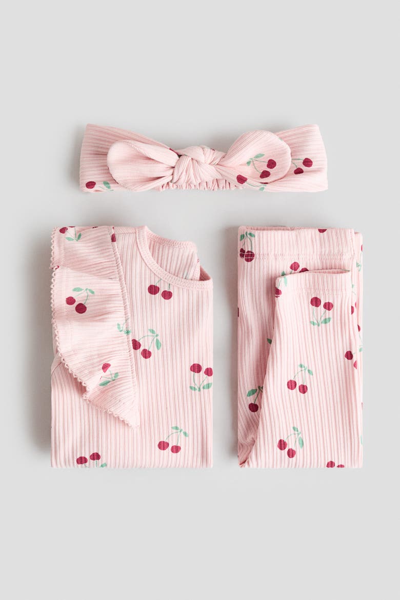 3-Piece Printed Cotton Set, Alternate, color, Light pink/cherries