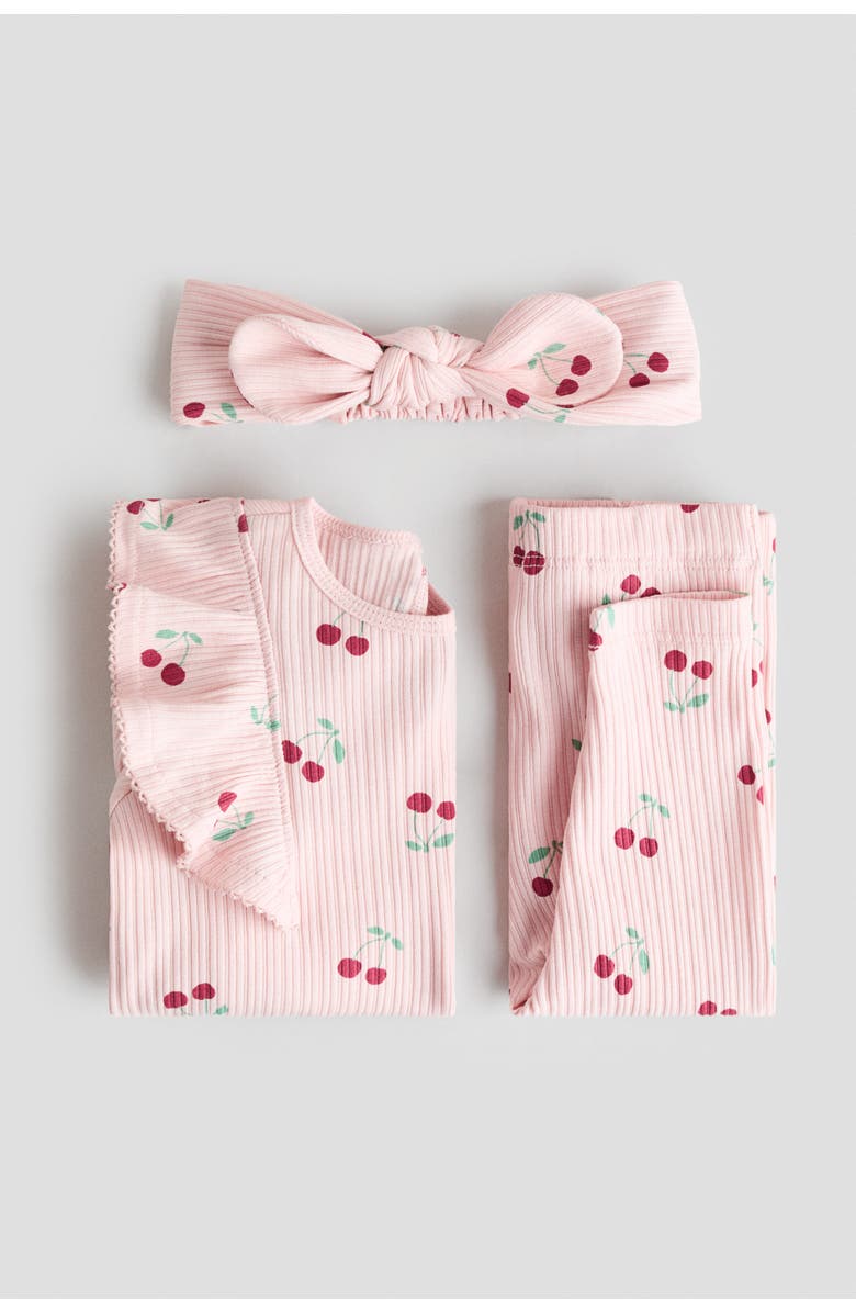 H&M 3-piece printed cotton set, Alternate, color, Light Pink/Cherries