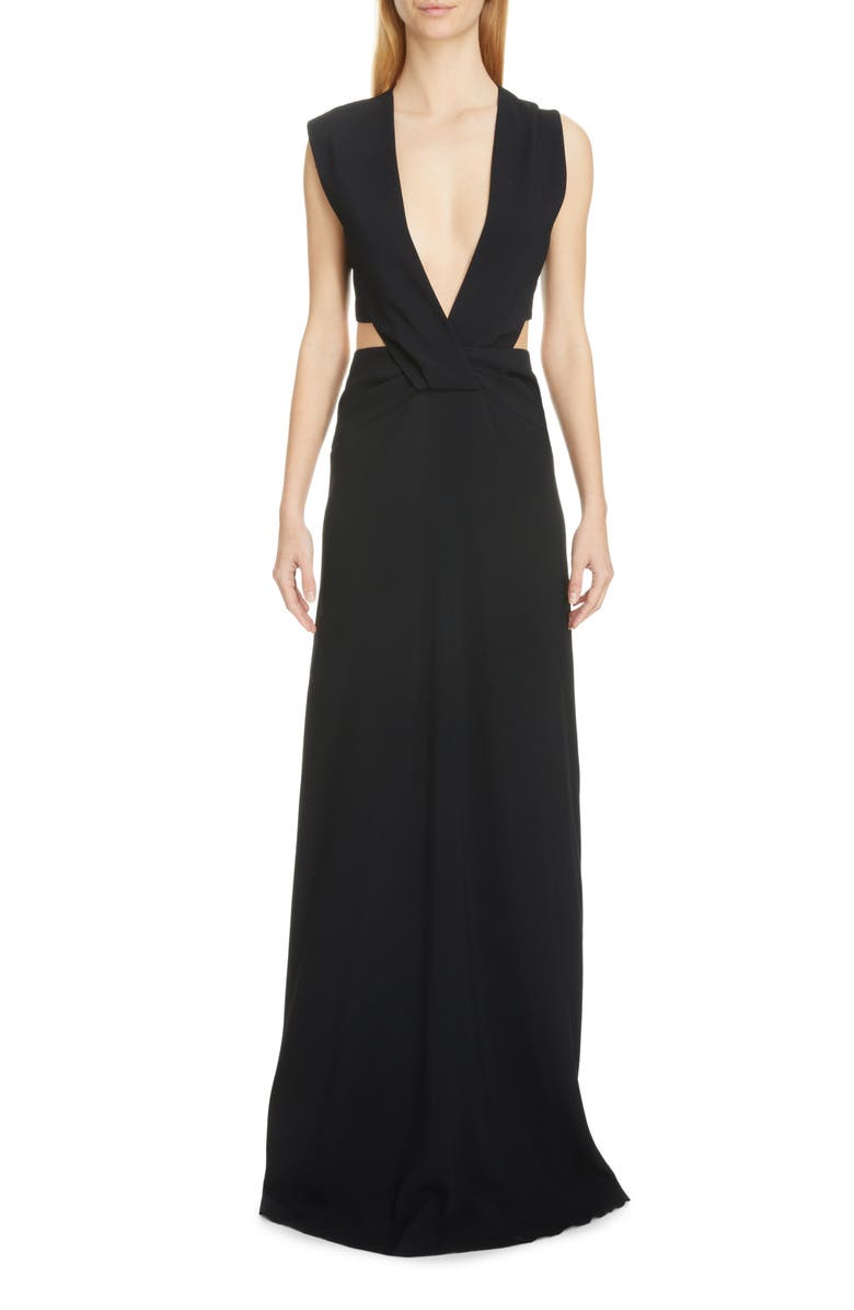 Victoria Beckham Crossover Plunge Neck Cady Maxi Dress, Main, color, 