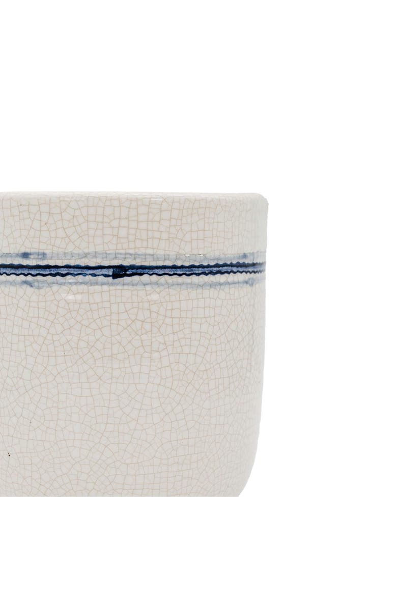 Vintage Crackle 5.5 Inch Planter Pot Blue Stripe Stoneware, Alternate, color, Blue
