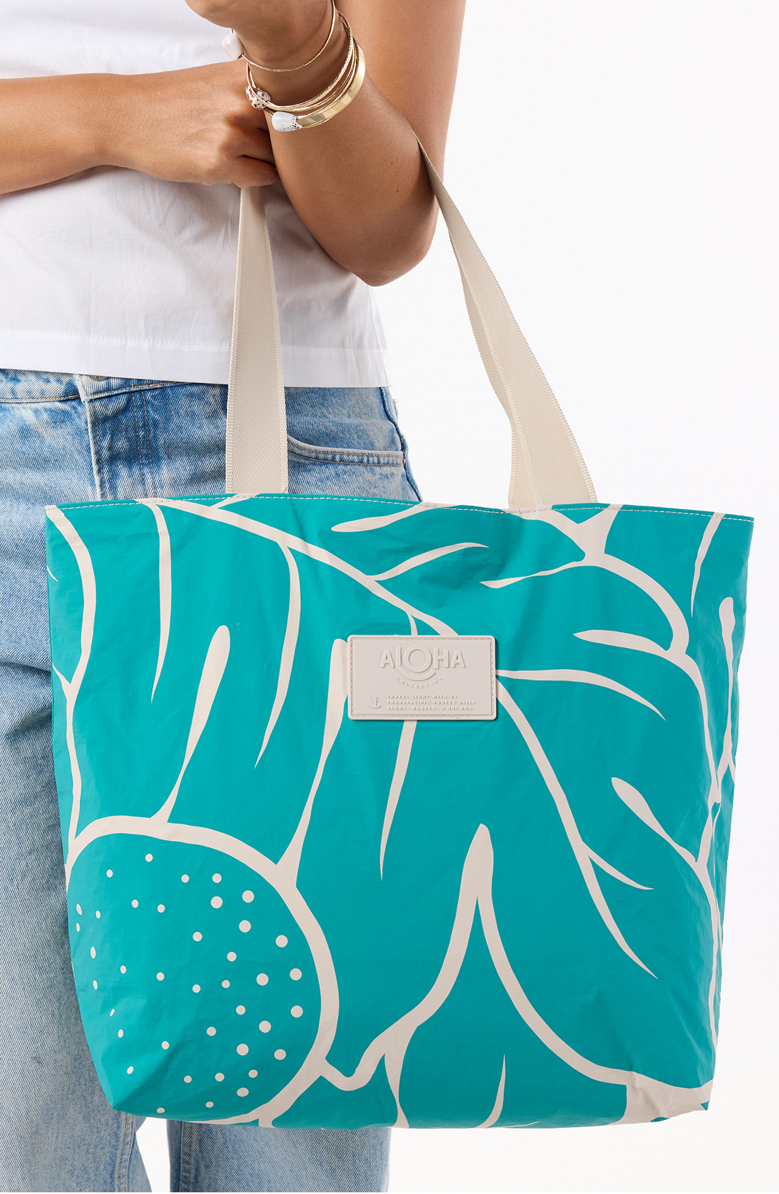 Aloha Collection Day Tripper Ulu Nui Water Resistant Tyvek<sup>®</sup> Tote, Alternate, color, Dark Teal/ Sandstone