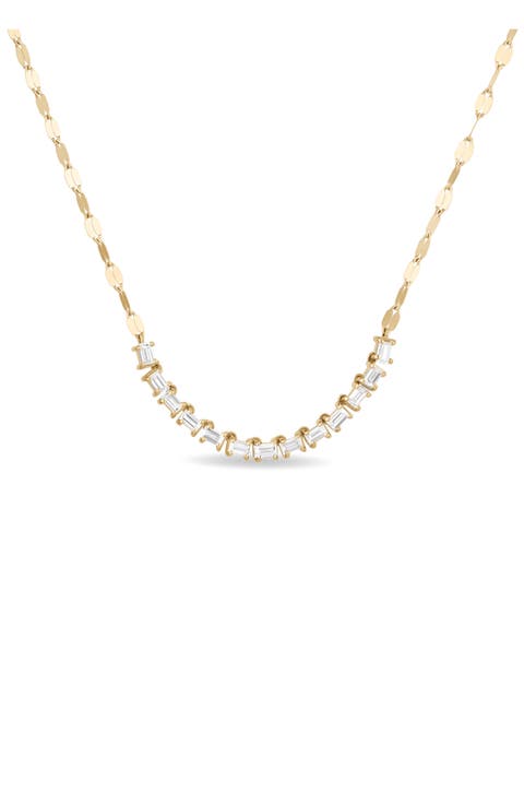 14K Gold Baguette Diamond Frontal Necklace