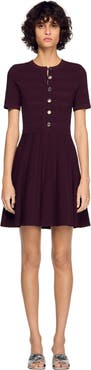 SANDRO Floral print knit short dress