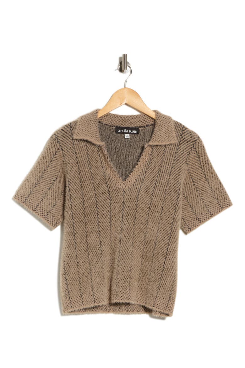 Knit Polo, Alternate, color, CAMEL/ BLACK