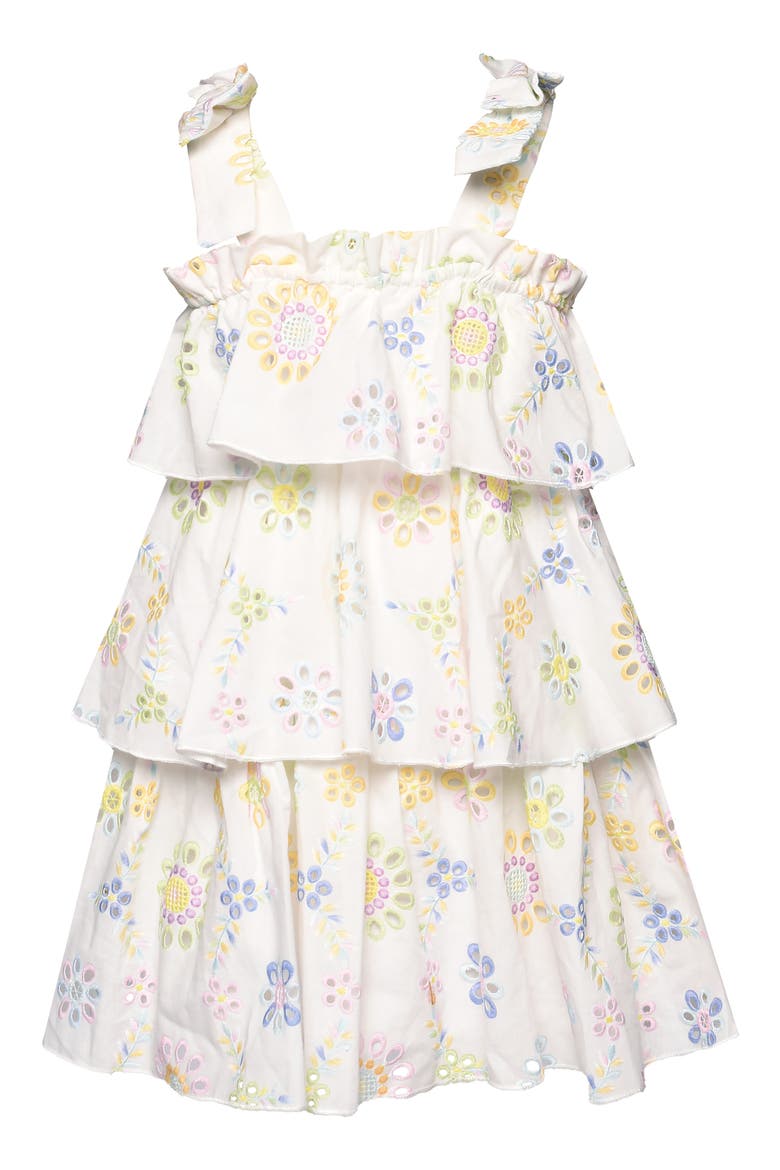 Kids' Embroidered Tiered Dress, Main, color, WHITE MULTI