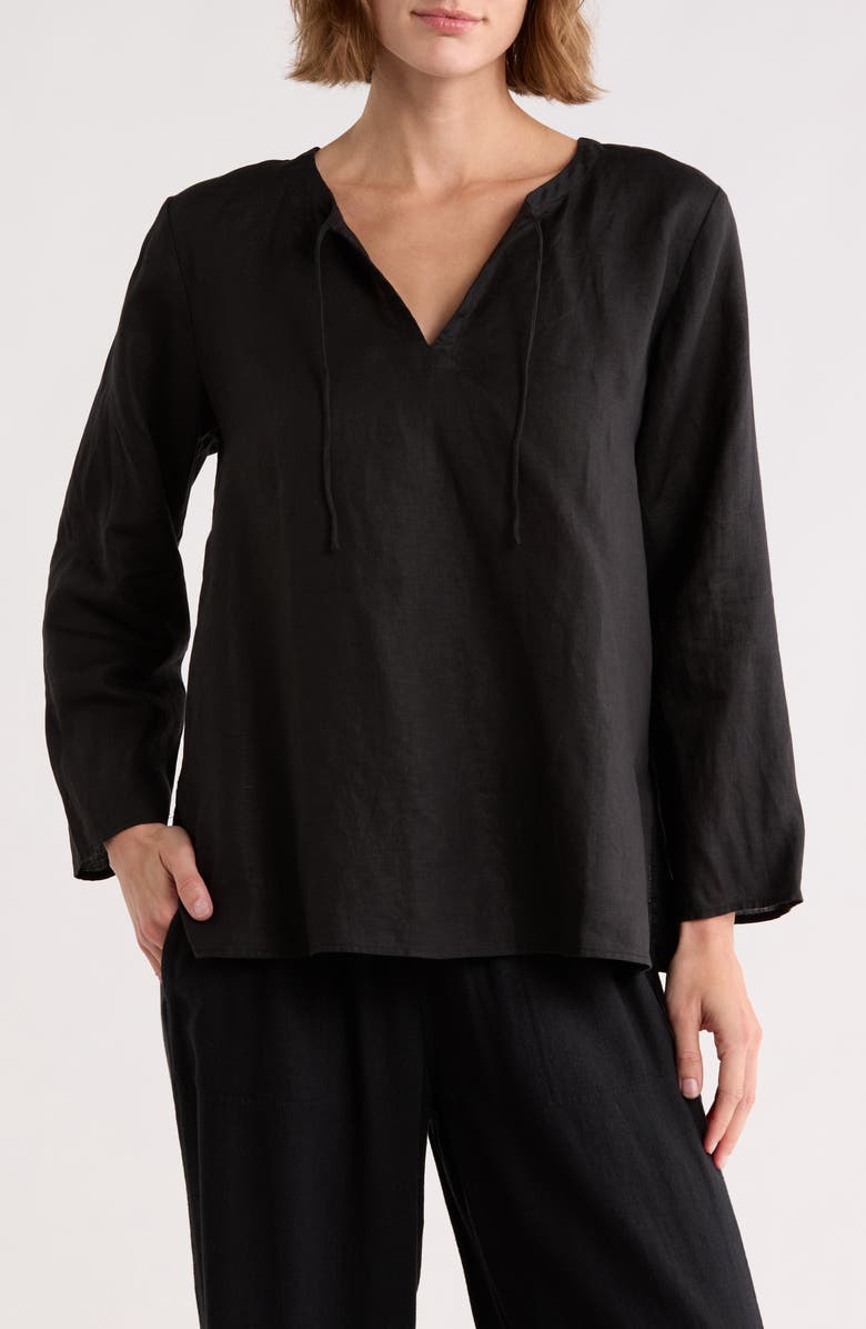 Eileen Fisher Princess Sleeve Linen Top, Main, color, Black