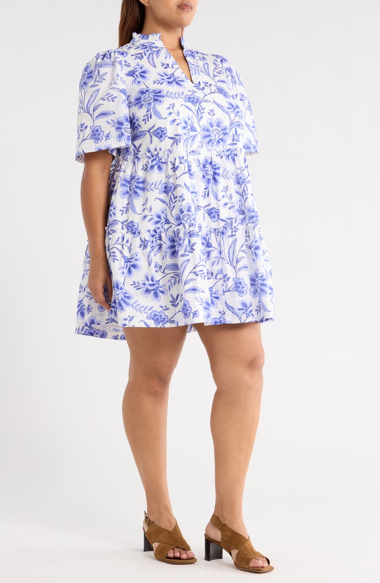 SUGARLIPS Maeve Floral Dixie Tiered Cotton Dress, Alternate, color, White/ Cobalt