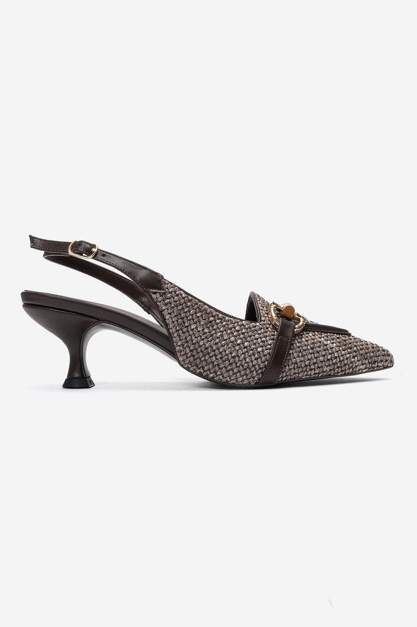 Osca Pointed Toe Buckled Slingback Pump, Alternate, color, Cognac Woven
