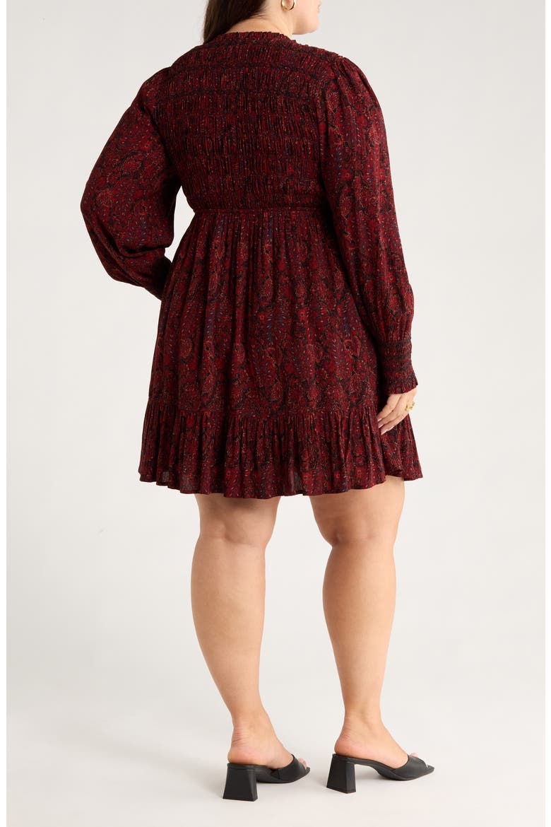 Long Sleeve Smocked Bodice Dress, Alternate, color, BLACK- RED GEMMA MEDALLION