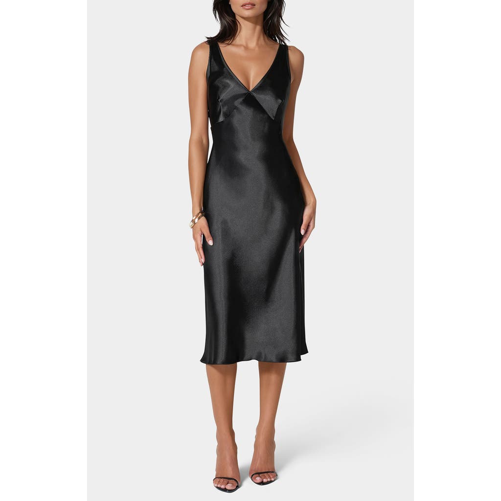 Shop Bebe Satin Midi Dress In Black