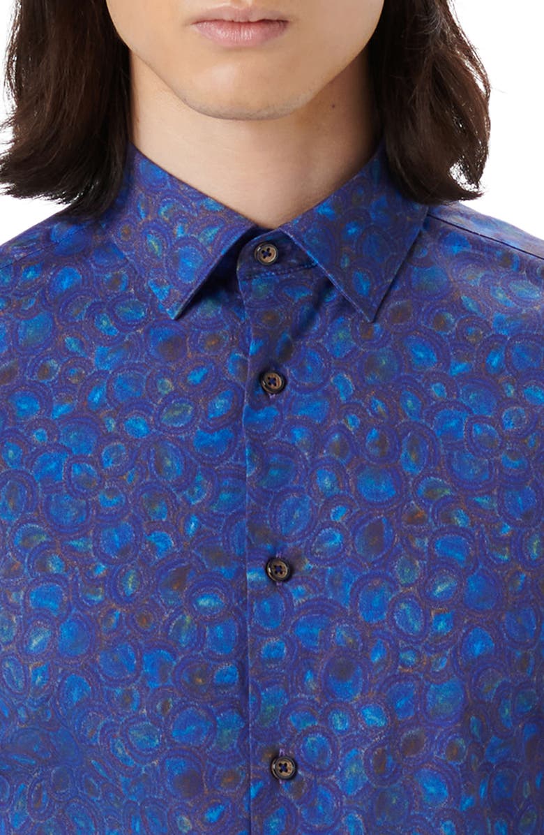 Bugatchi Shaped Fit Geo Print Stretch Cotton Button-Up Shirt, Alternate, color,