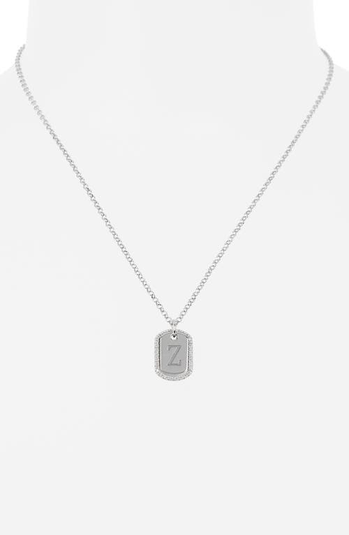 Meshmerise Diamond Initial Dog Tag Pendant Necklace In White-z