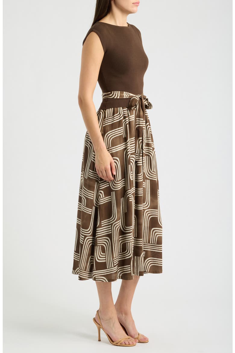 Twofer Tie Waist Midi Dress, Alternate, color, BROWN