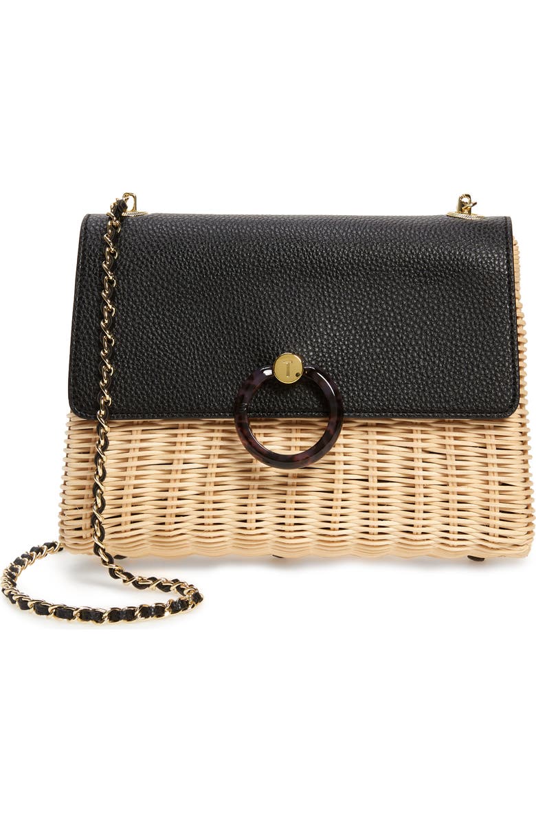 Ted Baker London Janiya Faux Leather & Woven Rattan Crossbody Bag, Main, color,
