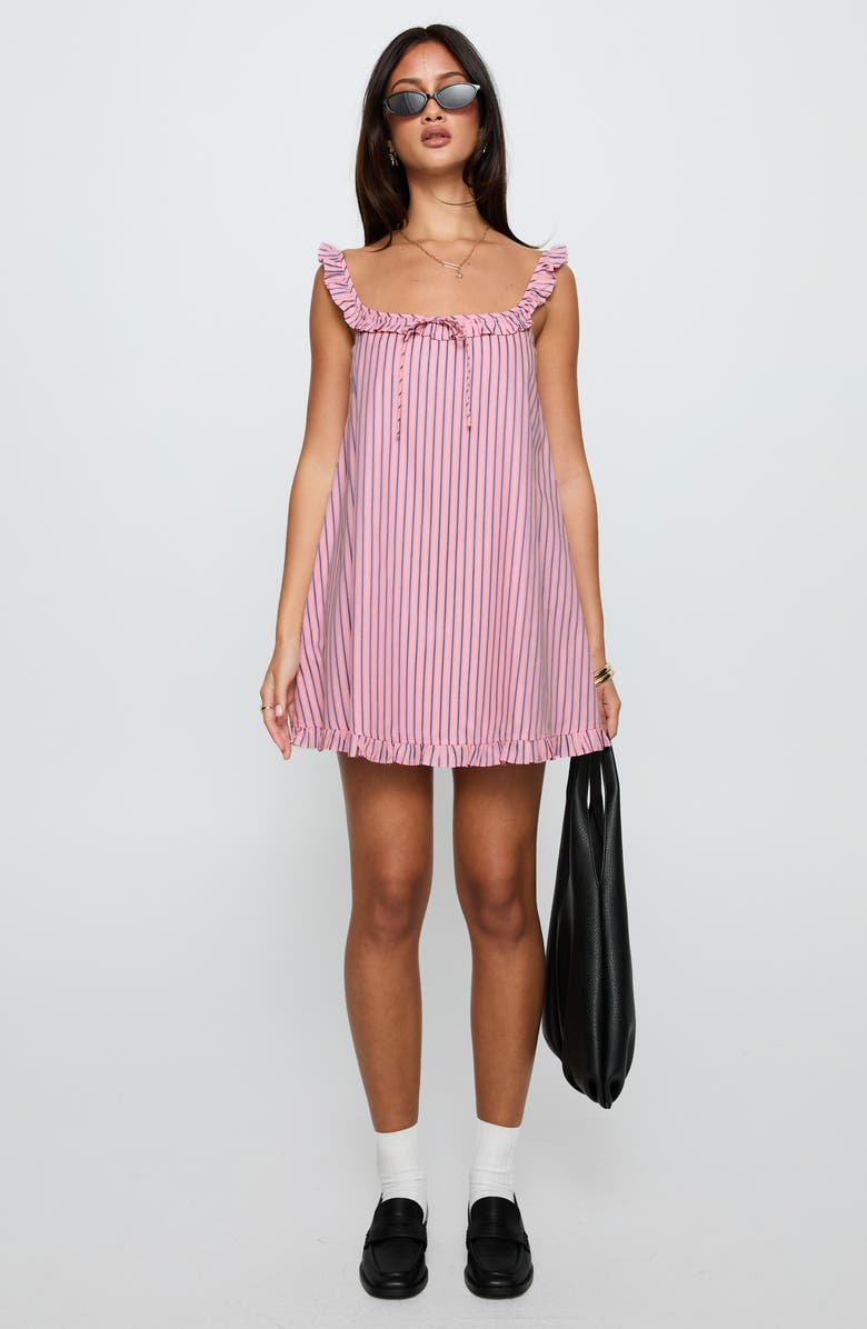 Princess Polly Zalina Stripe Babydoll Minidress, Alternate, color, Pink Stripe