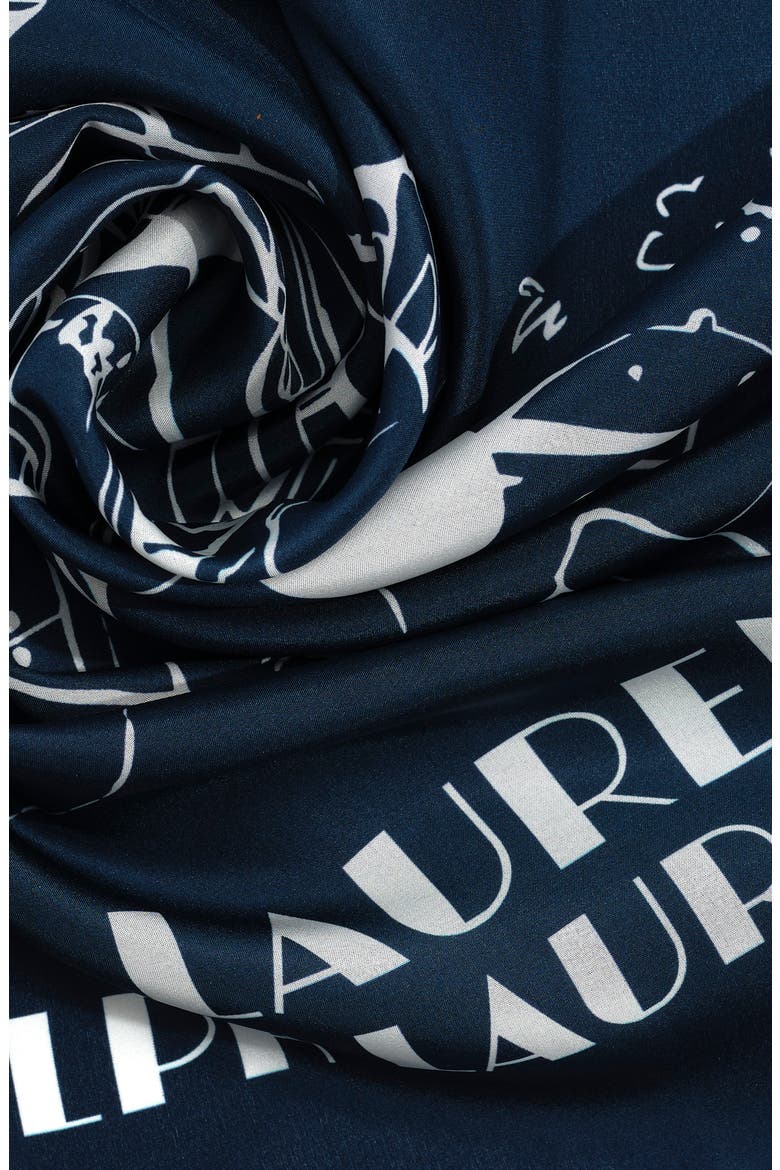 Landscape Print Square Silk Scarf, Alternate, color, SHADOW NAVY