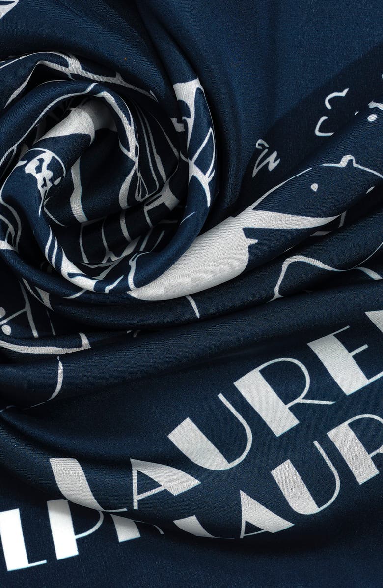 Lauren Ralph Lauren Landscape Print Square Silk Scarf, Alternate, color, Shadow Navy