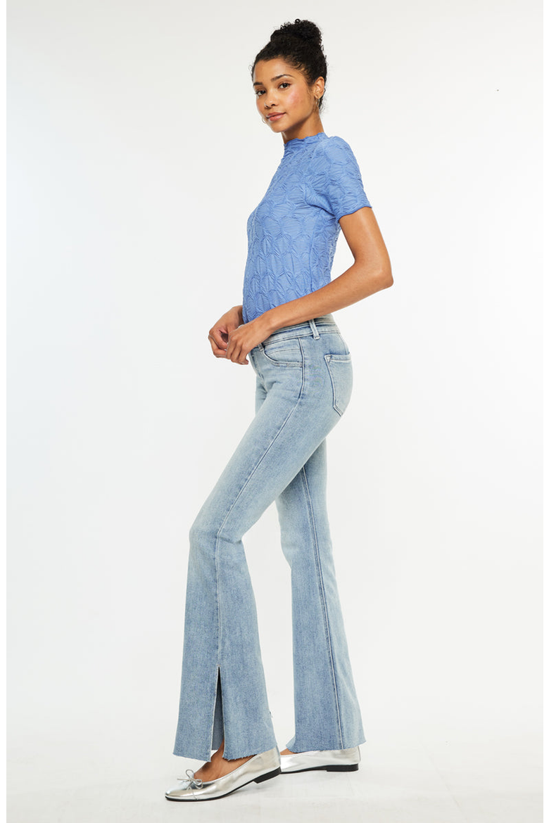 Selena Double Waist Band Flare Jeans, Alternate, color, Medium Wash