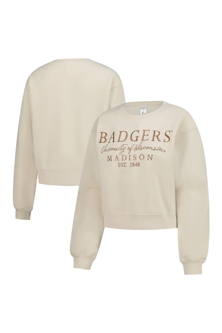 Women's ZooZatz Sand Wisconsin Badgers Cropped Crewneck Sweatshirt, Main, color, Sand