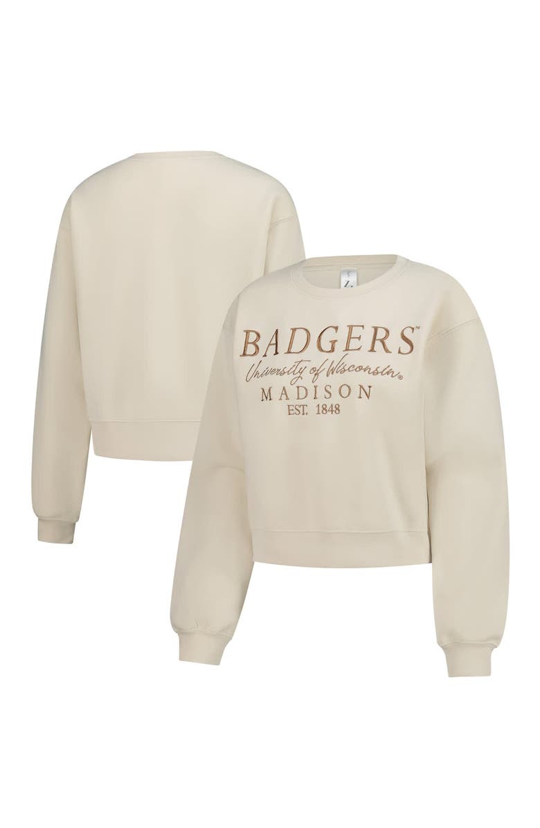 ZOOZATZ Women's ZooZatz Sand Wisconsin Badgers Cropped Crewneck Sweatshirt, Main, color, Sand