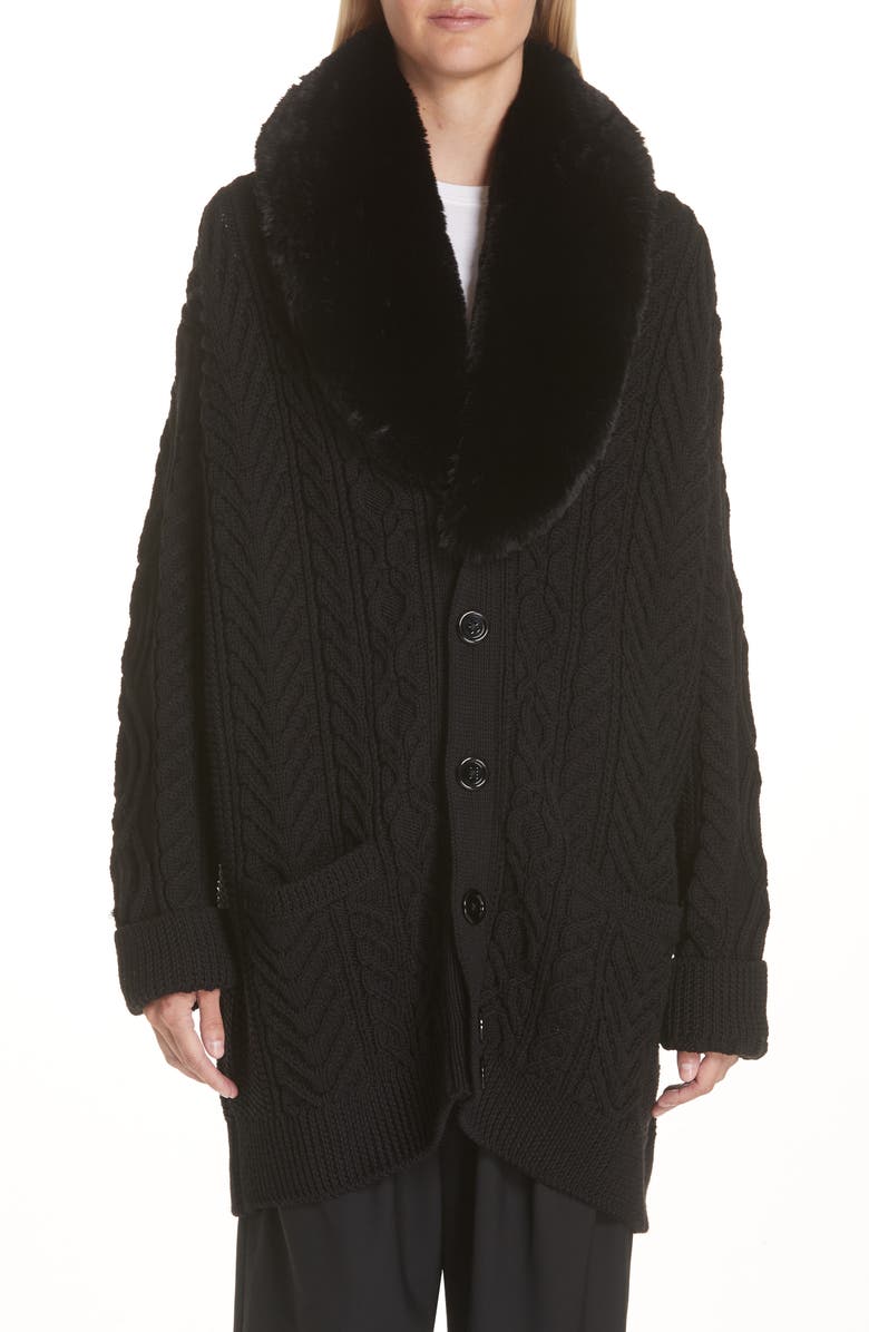 Marc Jacobs Wool Cardigan with Removable Faux Fur Collar, Alternate, color,