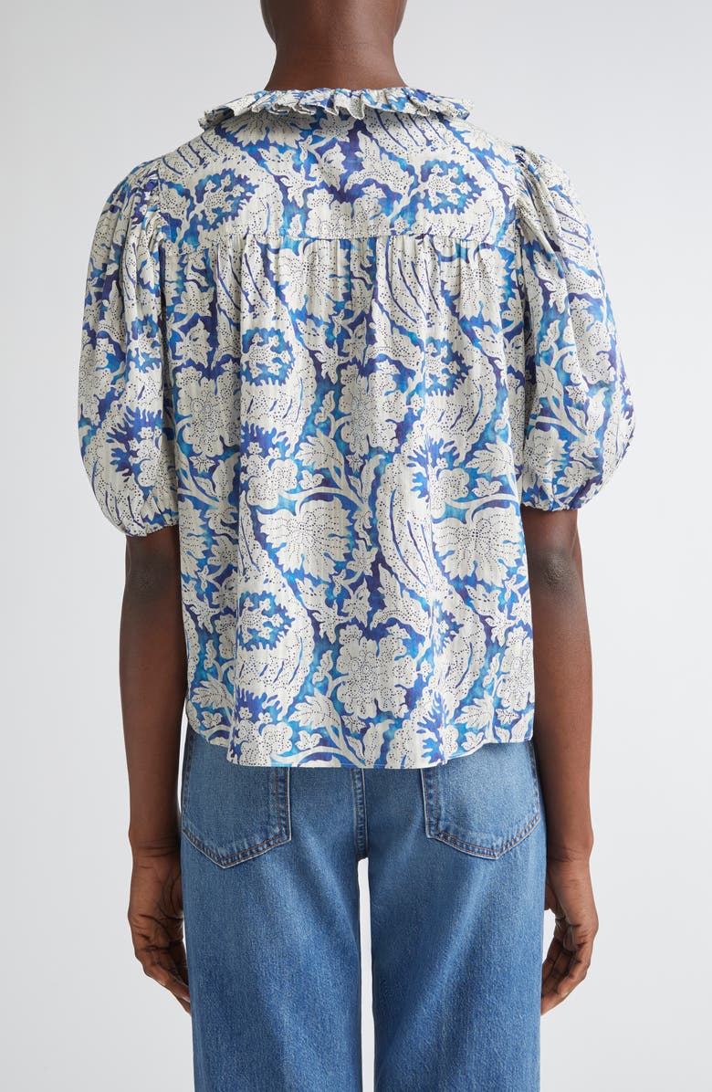Ulla Johnson Amari Floral Cotton Blend Button-Up Shirt, Alternate, color, Ciel