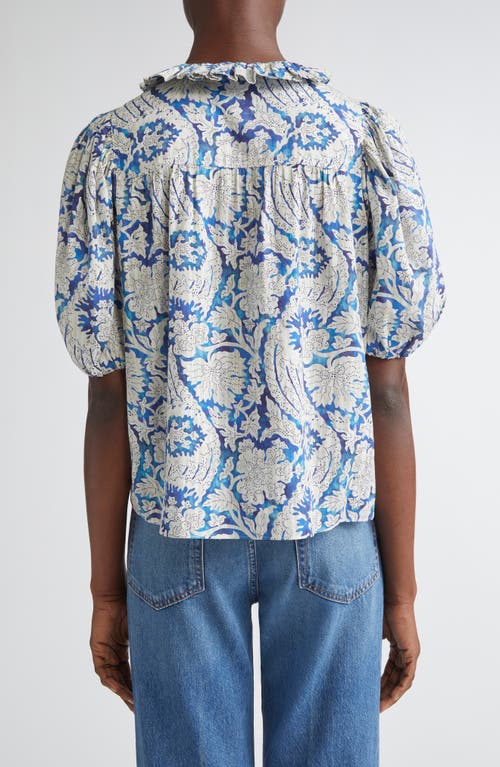Ulla Johnson Amari Floral Cotton Blend Button-up Shirt In Blue