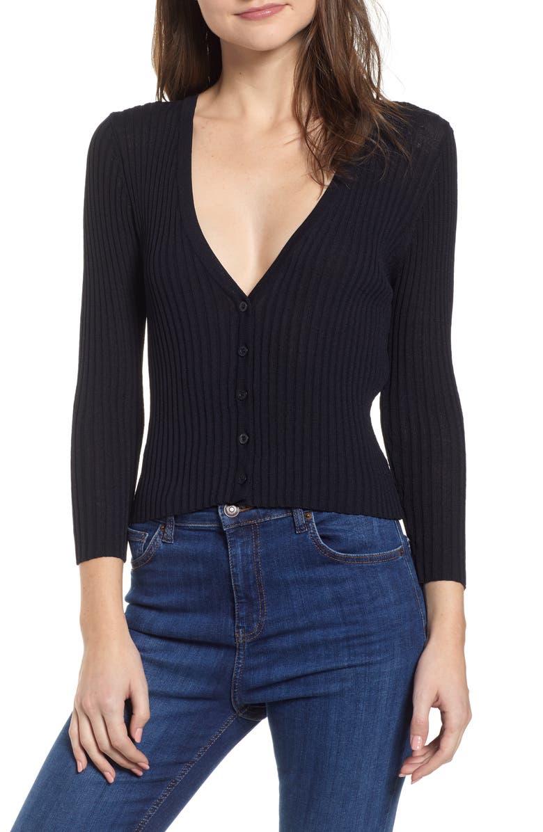 PRMA Prima Sheer Ribbed Crop Cardigan, Main, color, 